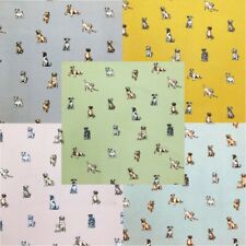 Cotton Rich Linen Look Fabric Playful Shabby Dogs Puppies Curtain Upholstery