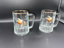 2 x Vintage Demu Flying Pheasant Beer Cider Tankard Glasses Gold Rim