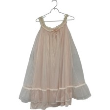 Vintage Baby Doll Nightgown Womens Pink Tricot Chemise Dress Floral Lace