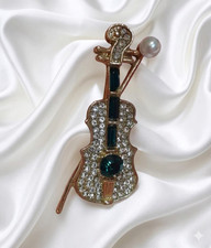 Elegant Diamante Violin Brooch