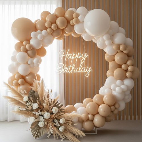 Beige white balloon garland - beige,