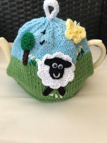 Hand knitted sheep tea cosy - hand,