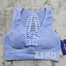 Aeropostale Sports Bra Womens L Light Blue Mesh Laser Cut Wide Straps Racerback
