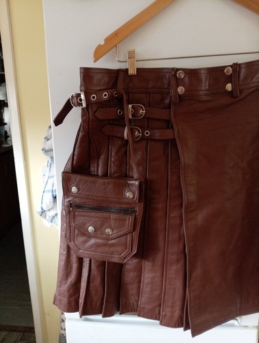 Men brown leather kilt with - brown,