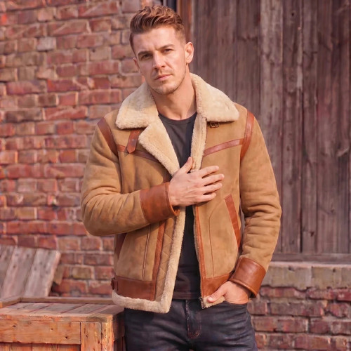 Men brown shearling leather - men's,