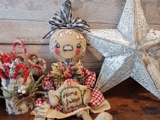 Primitive handmade doll, rustic Christmas Raggedy gingerbread art doll OOAK