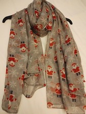 Ladies Soft Santa Grey Red Snowflake Father Christmas Scarf Lightweight
