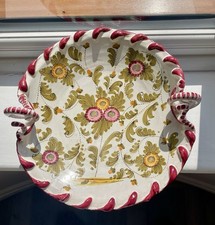 Italian majolica pottery serving dish with handles.