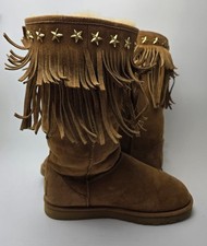 UGG Jimmy Choo Boots Womens Fringe Star Stud Sheepskin Suede Rare UK Size 6.5