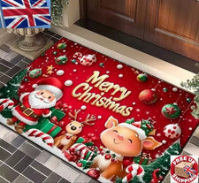 Christmas Santa Claus Elk Doormat Anti-Slip Indoor Outdoor Festive Entry Mat