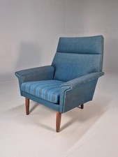 Vintage Danish 1960s Lounge Chair Blue Wool High Back MCM Retro EB9467 MNOR