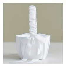 White Rose Flower Girl Basket