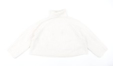 Zara Women White Roll Neck Cable-Knit Jumper M