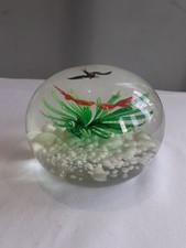 Vintage Art Glass Gold Fish, Bird And Seaweed Aquarium  Large Desk Paperweight