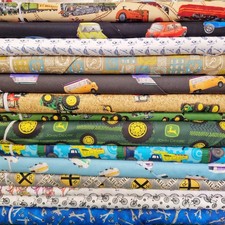 100% Cotton Fabric FAT QUARTER Car Camper Digger Tractor Train Bicycle Material