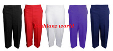 Womens 3/4 Three Quarter Cropped Trousers Ladies Half Elasticated Waist UK 8-24