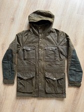 Rare Barbour Coll Wax Jacket Olive Hooded Parka Coat Mens Small Skyfall Bond