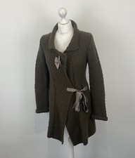 Avoca Anthology Knitted Longline Cardigan Brown Wool Mix Tie Sz 1 Ladies