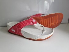 FITFLOP WALKSTAR DESIGNER UK 4  37 WOMENS RED WHITE LEATHER SUMMER THONG SANDALS