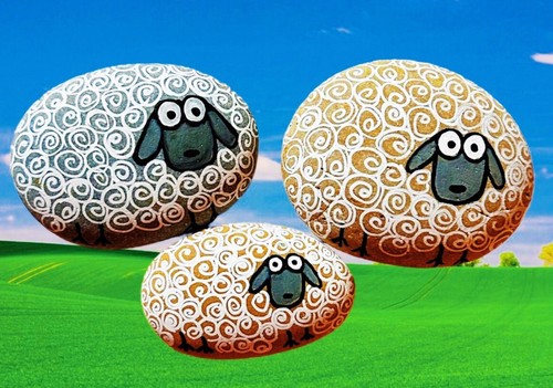 Hand painted sheep pebbles - sheep,