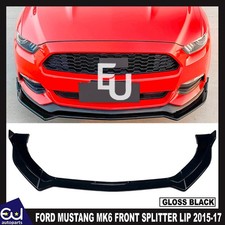 FOR FORD MUSTANG MK6 FRONT BUMPER LIP SPLITTER GLOSS BLACK KIT 2015-2017