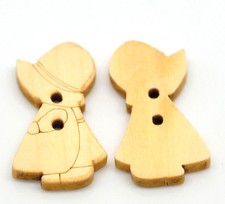 20 HOLLY HOBBIE WOODEN BOY & GIRL BUTTONS ~ 26mm x 15mm ~ Sewing ~ Toppers (77B)