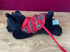Vintage Trudie Scottie Dog Black Plush Soft Toy Tartan Coat in Good Condition