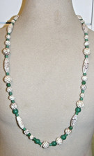 Vintage 1930s Czech glass beaded necklace Neiger Brothers cream & green