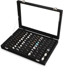 100 Slots Ring Display Case Organizer with Transparent Lid Jewelry 35 x 24 x 5cm
