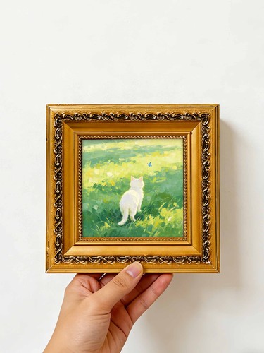 White cat chasing butterfly - white,