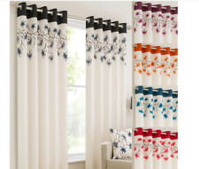 Floral Curtains Ring Top Fully Lined Eyelet LILY Black Red  Teal or Purple