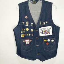 Vtg Wrangler Mens Vest Lg Honda Goldwing Motorcycle Association Pin Patch Denim