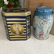 2 Tea Caddy Tins, 1 Ringtons With Timer, Egyptian Design, 1 Elephant Williamson