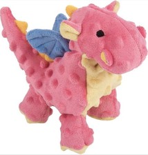 goDog Small Dragon Plush Dog Toy Chew Guard Durable Squeaky Soft Coral