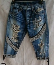 Sweats & Bloods Funky Chick Allure Ripped Denim Cropped Jeans Medium 32" Waist R