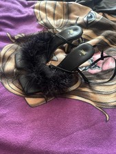 ZARA Black Leather Heeled Sandals, Size UK7 fits up to UK8