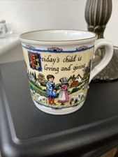 Vintage 1990 Royal Worcester Friday's Child Birthday Mug  - Fine Porcelain