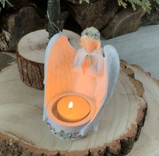 Kneeling Angel T Light Holder Christmas Remembrance Guardian Angel White Praying