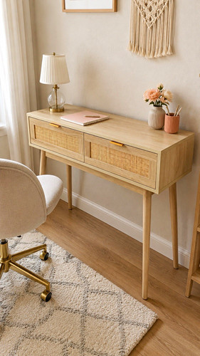 Light wood writing desk with - light,