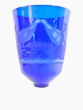 Blue Engraved Glass Goblet