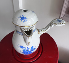 Vintage Herend Blue Chinese Bouquet Porcelain Chocolate Pot, Stirring Hole Lid
