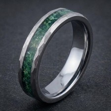 Moss agate ring,  hammered