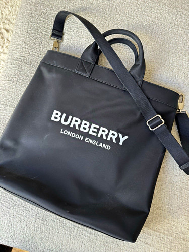 Burberry black logo nylon tote - black,