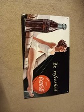 Coca Cola 'Be Refreshed' Large Vintage Metal Tin Pub Sign