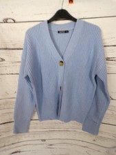 LADIES BOOHOO LIGHT BLUE RIBBED KNITTED CARDIGAN SIZE SMALL