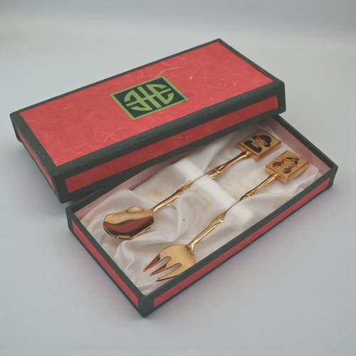 Gold plated spoon and - and, fork
