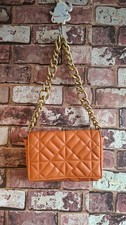 Zara Woman's Orange Gold Chunky Chain Quilted Shoulder Bag