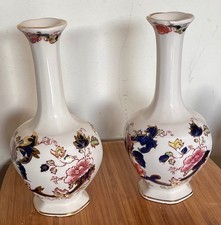 Pair of Mason's Ironstone Mandalay Blue Bud Vases - 6" (15cm)