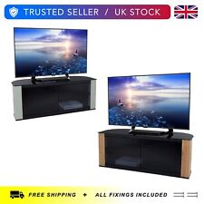 TV Floor Stand Wood & Glass - Corner Unit for 32 43 50 55 60 Inch - Max Storage