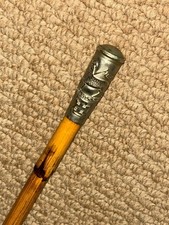 Antique Bamboo Military Swagger Stick - Silver Top Cranleigh School O.T.C. Crest